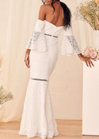 Lace Off Shoulder Bell Sleeve Mermaid Maxi Dress