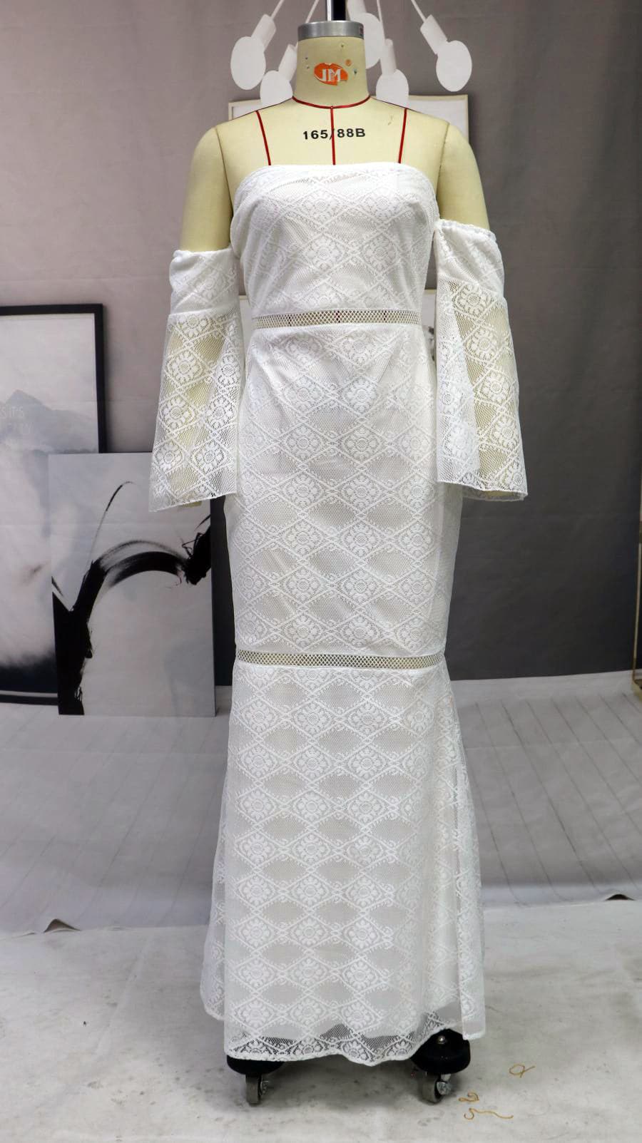 Lace Off Shoulder Bell Sleeve Mermaid Maxi Dress
