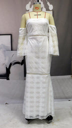 Lace Off Shoulder Bell Sleeve Mermaid Maxi Dress