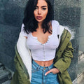 DressBetty - Basic Button Casual Crop Top