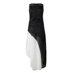 Bateau Neck Diagonal Tiered Patchwork Chiffon Maxi Gown