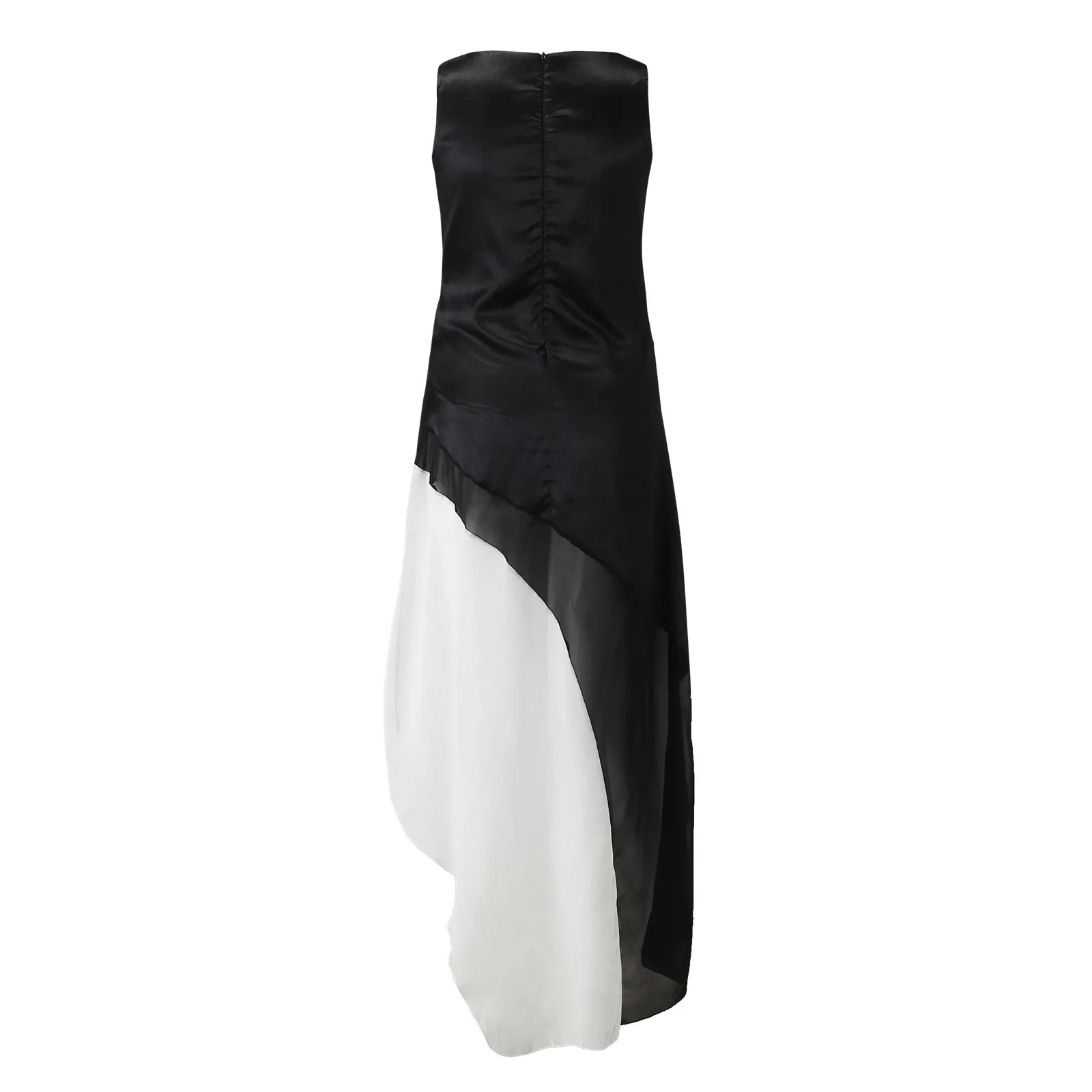 Bateau Neck Diagonal Tiered Patchwork Chiffon Maxi Gown
