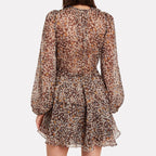 Floral Print V-Neck Lantern Sleeve Tiered Ruffle Chiffon Mini Dress