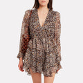 Floral Print V-Neck Lantern Sleeve Tiered Ruffle Chiffon Mini Dress