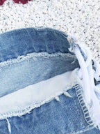 Women Denim Shorts White Cotton Straight Extra Short Casual Grommets Hot Pants