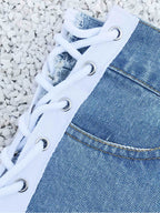 Women Denim Shorts White Cotton Straight Extra Short Casual Grommets Hot Pants