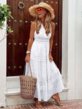 Polka Dot Boho Maxi Dress for Women - Lace Trim Tiered V Neck Sundress - Summer Beach Holiday 2026