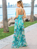 Tropical Floral Maxi Dress for Women - Leaf Print V Neck Backless Long Sundress - Summer Beach Vacation 2026
