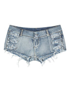 Women Denim Shorts Zipper Fly Layered Irregular Raised Waist Cowboy Skinny Summer Shorts