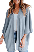 Solid 3/4 Sleeve Open Front Kimono Cardigan