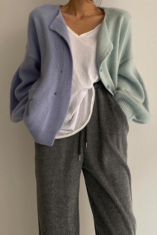 Drop Shoulder Color Block Sweater Cardigan