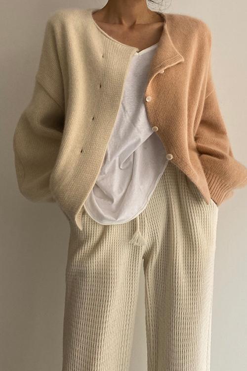 Drop Shoulder Color Block Sweater Cardigan
