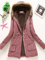 Women Winter Coats Light Pink Hooded Cotton Outerwear