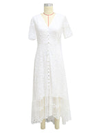 White Lace Maxi Boho Dress for Women - Embroidery Button Front Short Sleeves High Low Dress - Summer Beach Bridal Party Wear 2026