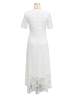 White Lace Maxi Boho Dress for Women - Embroidery Button Front Short Sleeves High Low Dress - Summer Beach Bridal Party Wear 2026