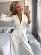 Black V-Neck Long Sleeves Jumpsuits For Women