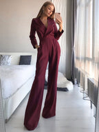 Black V-Neck Long Sleeves Jumpsuits For Women