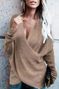 V Neck Criss Cross Front Batwing Sweater