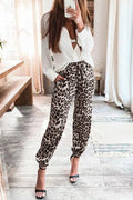Drawstring Waist Pockets Leopard Jogger