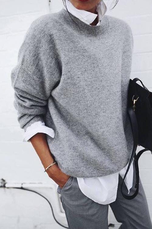 Lapel Fake Two Pieces Casual Sweater