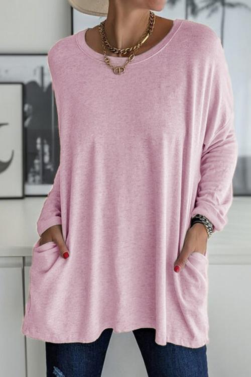 Long Sleeve Pockets Solid T-shirt