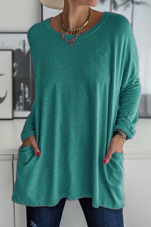 Long Sleeve Pockets Solid T-shirt