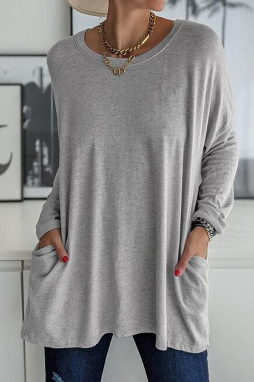 Long Sleeve Pockets Solid T-shirt