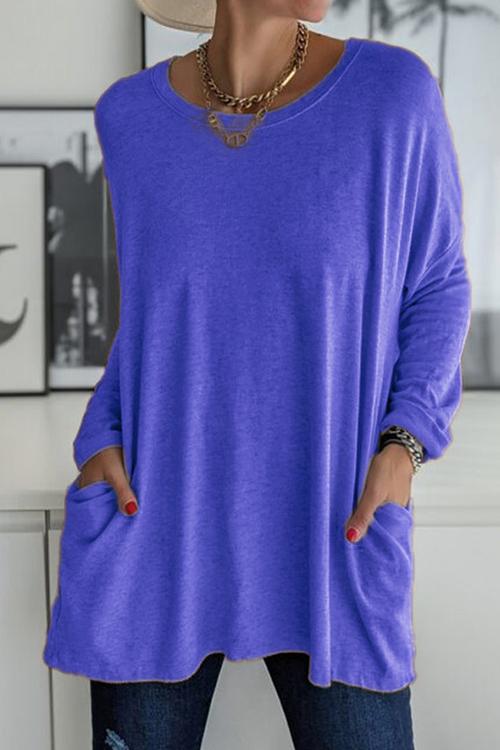 Long Sleeve Pockets Solid T-shirt