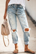 Distressed Rolled Hem Ripped Jeans