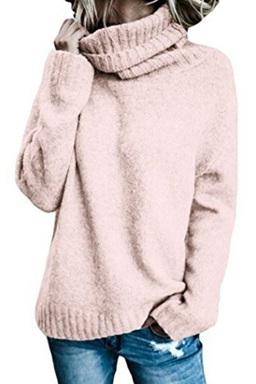 Turtleneck Side Split Solid Casual Sweater