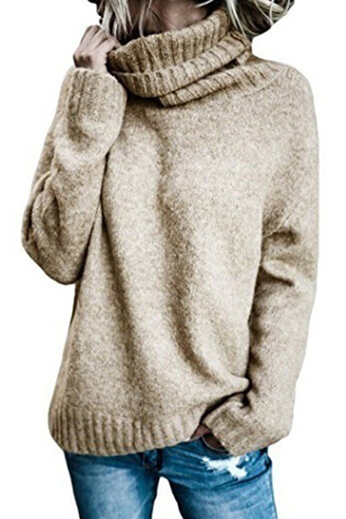 Turtleneck Side Split Solid Casual Sweater