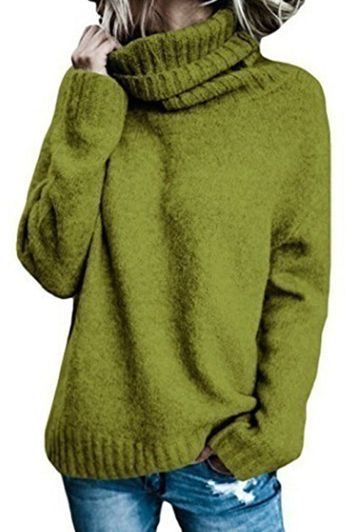 Turtleneck Side Split Solid Casual Sweater