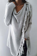 Tassel Hem Open Front Cardigan Pullover