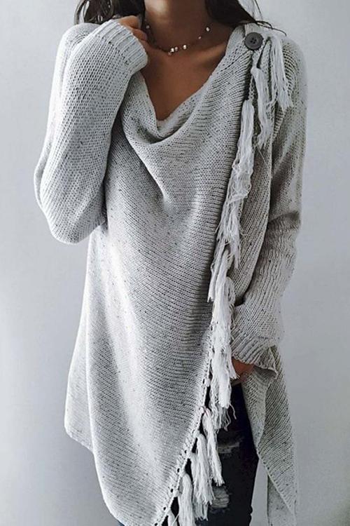 Tassel Hem Open Front Cardigan Pullover