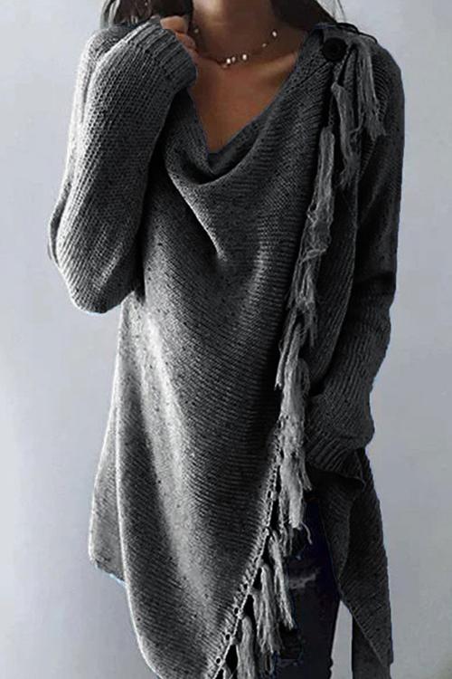 Tassel Hem Open Front Cardigan Pullover