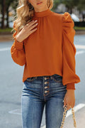 Mockneck Ruffle Puff Sleeve Blouse Top