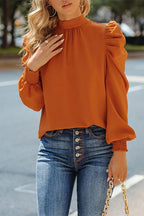 Mockneck Ruffle Puff Sleeve Blouse Top