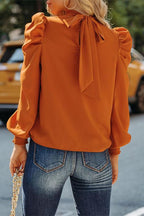 Mockneck Ruffle Puff Sleeve Blouse Top