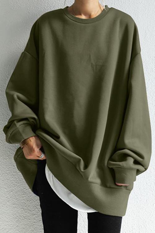 Crewneck Long Sleeve Oversized Solid Sweatshirt
