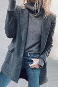 Lapel Button Up Pockets Midi Outwear