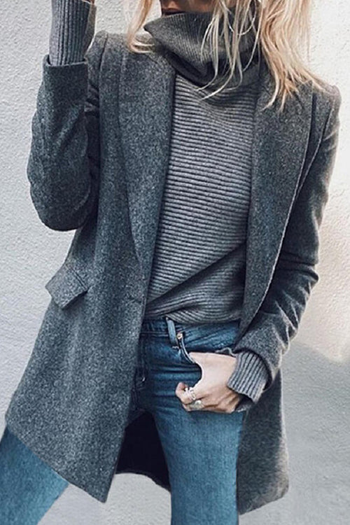 Lapel Button Up Pockets Midi Outwear