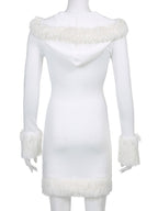 Women Bodycon Dress White Hooded Long Sleeves Stretch Christmas Halloween Cos Holiday Dresses