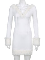 Women Bodycon Dress White Hooded Long Sleeves Stretch Christmas Halloween Cos Holiday Dresses
