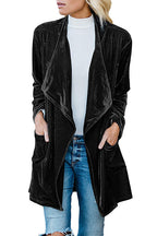 Open Front Pockets Velvet Coat