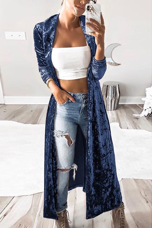 Lapel Open Front Cozy Velvet Cardigan