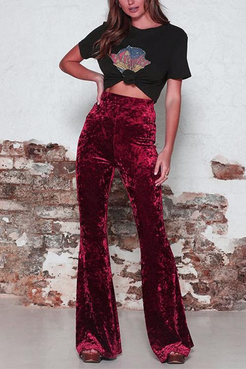 Elastic Waist Bell Bottoms Velvet Pants