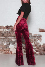Elastic Waist Bell Bottoms Velvet Pants
