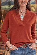 Solid V Neck Long Sleeve Cozy Top