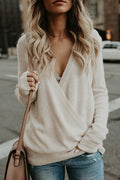 Wrap V Neck Long Sleeve Casual Knitting Sweater