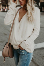 Wrap V Neck Long Sleeve Casual Knitting Sweater